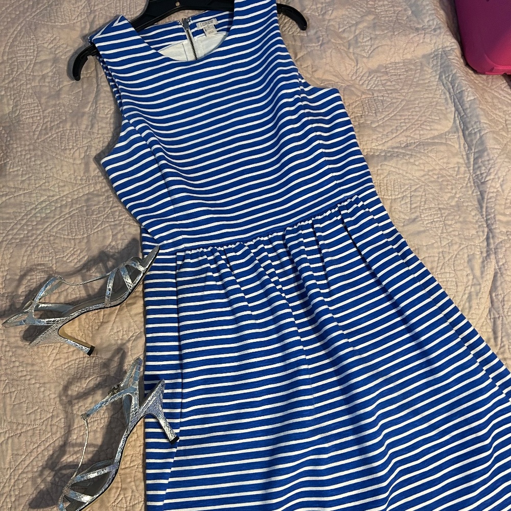 Blue & White A-Line Dress w/ Pockets (J Crew)